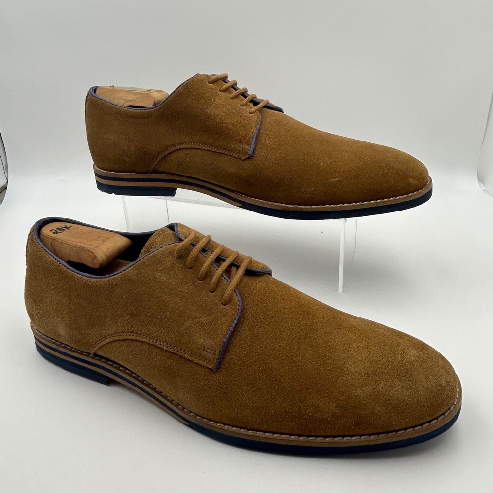 New Thomas & Vine Derby Shoes Men 12 Tan Suede Blue Trim Lace Up Business Casual